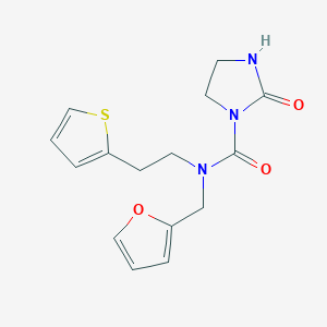 molecular formula C15H17N3O3S B2524580 N-(furan-2-ylmethyl)-2-oxo-N-(2-(thiophen-2-yl)ethyl)imidazolidine-1-carboxamide CAS No. 1797792-97-2