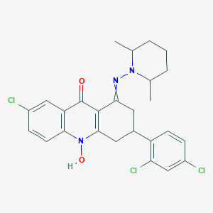 molecular formula C26H26Cl3N3O2 B025246 7-chloro-3-(2,4-dichlorophenyl)-1-(2,6-dimethylpiperidin-1-yl)imino-10-hydroxy-3,4-dihydro-2H-acridin-9-one CAS No. 102192-59-6