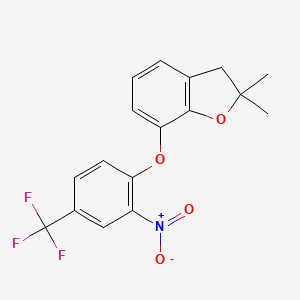 molecular formula C17H14F3NO4 B2524624 2,2-Dimethyl-7-[2-nitro-4-(trifluoromethyl)phenoxy]-2,3-dihydro-1-benzofuran CAS No. 1024184-09-5