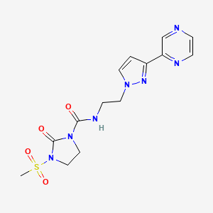 molecular formula C14H17N7O4S B2524647 3-(甲基磺酰基)-2-氧代-N-(2-(3-(吡嗪-2-基)-1H-吡唑-1-基)乙基)咪唑烷-1-甲酰胺 CAS No. 2034548-74-6