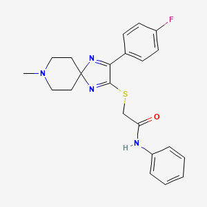 molecular formula C22H23FN4OS B2524656 2-((3-(4-fluorophenyl)-8-methyl-1,4,8-triazaspiro[4.5]deca-1,3-dien-2-yl)thio)-N-phenylacetamide CAS No. 1189720-70-4
