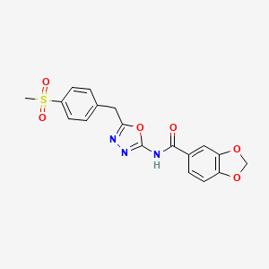 molecular formula C18H15N3O6S B2524663 N-(5-(4-(methylsulfonyl)benzyl)-1,3,4-oxadiazol-2-yl)benzo[d][1,3]dioxole-5-carboxamide CAS No. 1172558-21-2