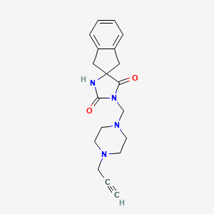 molecular formula C19H22N4O2 B2524671 1-{[4-(Prop-2-yn-1-yl)piperazin-1-yl]methyl}-1',3'-dihydrospiro[imidazolidine-4,2'-indene]-2,5-dione CAS No. 1241314-15-7