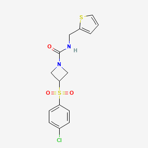 molecular formula C15H15ClN2O3S2 B2524681 3-((4-chlorophenyl)sulfonyl)-N-(thiophen-2-ylmethyl)azetidine-1-carboxamide CAS No. 1704613-52-4