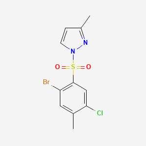 molecular formula C11H10BrClN2O2S B2524698 1-[(2-bromo-5-chloro-4-methylphenyl)sulfonyl]-3-methyl-1H-pyrazole CAS No. 2248999-42-8