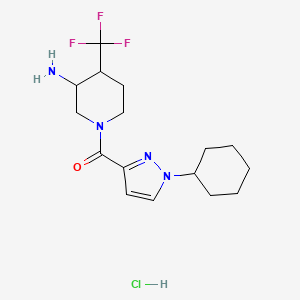 [3-Amino-4-(trifluoromethyl)piperidin-1-yl]-(1-cyclohexylpyrazol-3-yl)methanone;hydrochloride