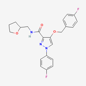 molecular formula C22H21F2N3O3 B2524763 4-((4-fluorobenzyl)oxy)-1-(4-fluorophenyl)-N-((tetrahydrofuran-2-yl)methyl)-1H-pyrazole-3-carboxamide CAS No. 1171243-87-0