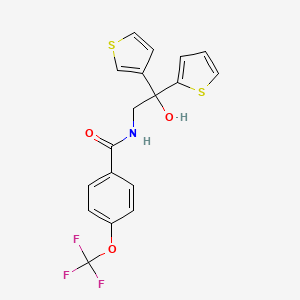 molecular formula C18H14F3NO3S2 B2524772 N-(2-hydroxy-2-(thiophen-2-yl)-2-(thiophen-3-yl)ethyl)-4-(trifluoromethoxy)benzamide CAS No. 2034237-30-2