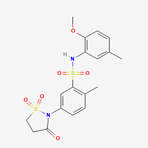 molecular formula C18H20N2O6S2 B2524773 5-(1,1-dioxido-3-oxoisothiazolidin-2-yl)-N-(2-methoxy-5-methylphenyl)-2-methylbenzenesulfonamide CAS No. 1007683-12-6