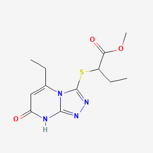 molecular formula C12H16N4O3S B2524776 Methyl 2-((5-ethyl-7-oxo-7,8-dihydro-[1,2,4]triazolo[4,3-a]pyrimidin-3-yl)thio)butanoate CAS No. 922128-57-2