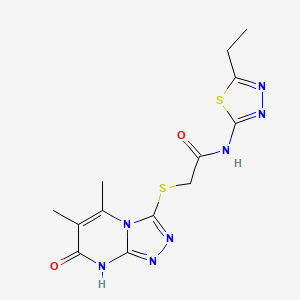 molecular formula C13H15N7O2S2 B2524789 2-((5,6-dimethyl-7-oxo-7,8-dihydro-[1,2,4]triazolo[4,3-a]pyrimidin-3-yl)thio)-N-(5-ethyl-1,3,4-thiadiazol-2-yl)acetamide CAS No. 891132-06-2