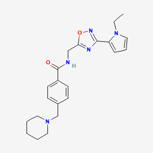 molecular formula C22H27N5O2 B2524792 N-((3-(1-乙基-1H-吡咯-2-基)-1,2,4-噁二唑-5-基)甲基)-4-(哌啶-1-基甲基)苯甲酰胺 CAS No. 2034410-57-4