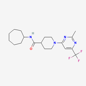 molecular formula C19H27F3N4O B2524793 N-cycloheptyl-1-[2-methyl-6-(trifluoromethyl)pyrimidin-4-yl]piperidine-4-carboxamide CAS No. 1775337-45-5