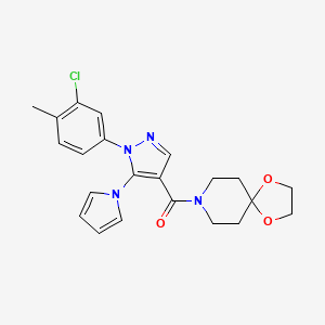 molecular formula C22H23ClN4O3 B2524798 (1-(3-chloro-4-methylphenyl)-5-(1H-pyrrol-1-yl)-1H-pyrazol-4-yl)(1,4-dioxa-8-azaspiro[4.5]decan-8-yl)methanone CAS No. 1207031-00-2