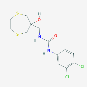 molecular formula C13H16Cl2N2O2S2 B2524809 1-(3,4-Dichlorophenyl)-3-[(6-hydroxy-1,4-dithiepan-6-yl)methyl]urea CAS No. 2415624-72-3