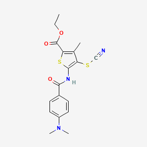 molecular formula C18H19N3O3S2 B2524820 Ethyl 5-(4-(dimethylamino)benzamido)-3-methyl-4-thiocyanatothiophene-2-carboxylate CAS No. 681162-74-3
