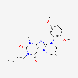 molecular formula C22H29N5O4 B2524831 3-butyl-9-(2,5-dimethoxyphenyl)-1,7-dimethyl-6,7,8,9-tetrahydropyrimido[2,1-f]purine-2,4(1H,3H)-dione CAS No. 923470-75-1