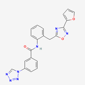 molecular formula C21H15N7O3 B2524835 N-(2-((3-(furan-2-yl)-1,2,4-oxadiazol-5-yl)methyl)phenyl)-3-(1H-tetrazol-1-yl)benzamide CAS No. 1704499-92-2