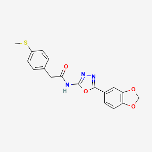 molecular formula C18H15N3O4S B2524837 N-(5-(benzo[d][1,3]dioxol-5-yl)-1,3,4-oxadiazol-2-yl)-2-(4-(methylthio)phenyl)acetamide CAS No. 922119-12-8