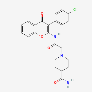 molecular formula C23H22ClN3O4 B2524841 1-(2-((3-(4-chlorophenyl)-4-oxo-4H-chromen-2-yl)amino)-2-oxoethyl)piperidine-4-carboxamide CAS No. 879760-19-7