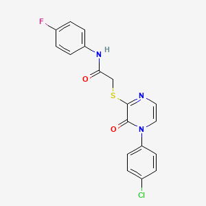 molecular formula C18H13ClFN3O2S B2524846 2-[4-(4-chlorophenyl)-3-oxopyrazin-2-yl]sulfanyl-N-(4-fluorophenyl)acetamide CAS No. 932489-43-5