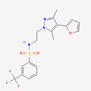 molecular formula C18H18F3N3O3S B2524856 N-(2-(4-(呋喃-2-基)-3,5-二甲基-1H-吡唑-1-基)乙基)-3-(三氟甲基)苯磺酰胺 CAS No. 2034418-06-7