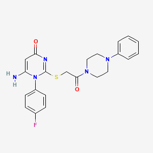 molecular formula C22H22FN5O2S B2524867 6-amino-1-(4-fluorophenyl)-2-((2-oxo-2-(4-phenylpiperazin-1-yl)ethyl)thio)pyrimidin-4(1H)-one CAS No. 872629-65-7