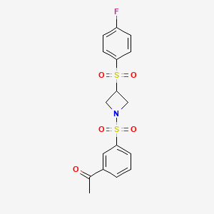 molecular formula C17H16FNO5S2 B2524882 1-(3-((3-((4-Fluorophenyl)sulfonyl)azetidin-1-yl)sulfonyl)phenyl)ethanone CAS No. 1797342-26-7