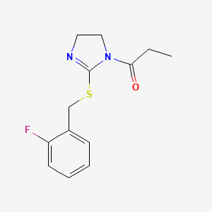 molecular formula C13H15FN2OS B2524886 1-[2-[(2-Fluorophenyl)methylsulfanyl]-4,5-dihydroimidazol-1-yl]propan-1-one CAS No. 851806-64-9