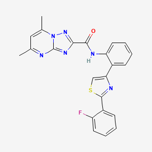 molecular formula C23H17FN6OS B2524889 N-(2-(2-(2-fluorophenyl)thiazol-4-yl)phenyl)-5,7-dimethyl-[1,2,4]triazolo[1,5-a]pyrimidine-2-carboxamide CAS No. 1705930-08-0