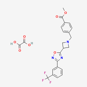 molecular formula C23H20F3N3O7 B2524920 Methyl 4-((3-(3-(3-(trifluoromethyl)phenyl)-1,2,4-oxadiazol-5-yl)azetidin-1-yl)methyl)benzoate oxalate CAS No. 1428350-67-7
