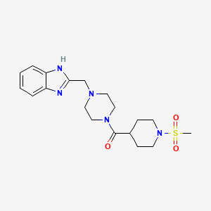 molecular formula C19H27N5O3S B2524933 (4-((1H-苯并[d]咪唑-2-基)甲基)哌嗪-1-基)(1-(甲磺酰基)哌啶-4-基)甲酮 CAS No. 1170964-52-9