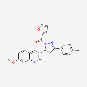 molecular formula C25H20ClN3O3 B2524965 (5-(2-chloro-7-methoxyquinolin-3-yl)-3-(p-tolyl)-4,5-dihydro-1H-pyrazol-1-yl)(furan-2-yl)methanone CAS No. 442649-64-1