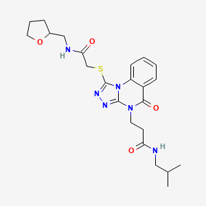 molecular formula C23H30N6O4S B2524980 N-isobutyl-3-[5-oxo-1-({2-oxo-2-[(tetrahydrofuran-2-ylmethyl)amino]ethyl}thio)[1,2,4]triazolo[4,3-a]quinazolin-4(5H)-yl]propanamide CAS No. 1112348-35-2