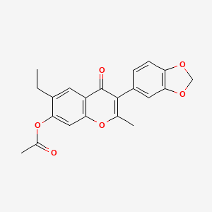 molecular formula C21H18O6 B2524997 3-(benzo[d][1,3]dioxol-5-yl)-6-ethyl-2-methyl-4-oxo-4H-chromen-7-yl acetate CAS No. 170241-47-1