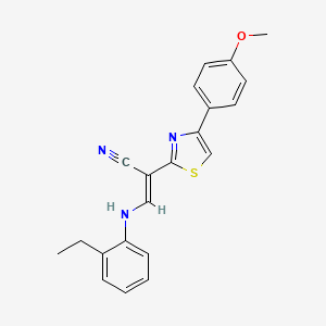 molecular formula C21H19N3OS B2525016 (E)-3-((2-ethylphenyl)amino)-2-(4-(4-methoxyphenyl)thiazol-2-yl)acrylonitrile CAS No. 450353-28-3