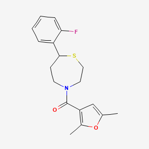 molecular formula C18H20FNO2S B2525029 (2,5-Dimethylfuran-3-yl)(7-(2-fluorophenyl)-1,4-thiazepan-4-yl)methanone CAS No. 1706000-10-3