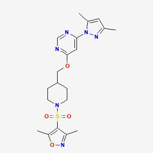 molecular formula C20H26N6O4S B2525035 4-[4-[[6-(3,5-Dimethylpyrazol-1-yl)pyrimidin-4-yl]oxymethyl]piperidin-1-yl]sulfonyl-3,5-dimethyl-1,2-oxazole CAS No. 2380186-06-9