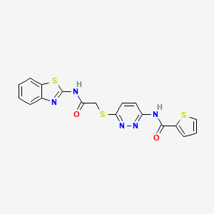 molecular formula C18H13N5O2S3 B2525087 N-(6-((2-(苯并[d]噻唑-2-基氨基)-2-氧代乙基)硫代)吡哒嗪-3-基)噻吩-2-甲酰胺 CAS No. 1021026-79-8