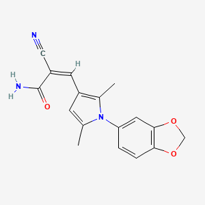 molecular formula C17H15N3O3 B2525090 (Z)-3-[1-(1,3-苯并二氧杂环-5-基)-2,5-二甲基吡咯-3-基]-2-氰基丙-2-烯酰胺 CAS No. 444182-46-1