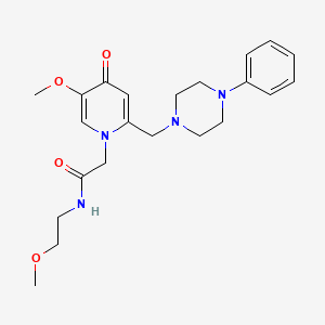B2525097 2-(5-methoxy-4-oxo-2-((4-phenylpiperazin-1-yl)methyl)pyridin-1(4H)-yl)-N-(2-methoxyethyl)acetamide CAS No. 921463-24-3