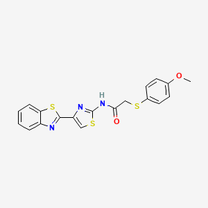 molecular formula C19H15N3O2S3 B2525106 N-(4-(苯并[d]噻唑-2-基)噻唑-2-基)-2-((4-甲氧基苯基)硫代)乙酰胺 CAS No. 941901-40-2