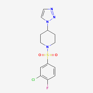 molecular formula C13H14ClFN4O2S B2525119 1-((3-氯-4-氟苯基)磺酰基)-4-(1H-1,2,3-三唑-1-基)哌啶 CAS No. 1795084-74-0
