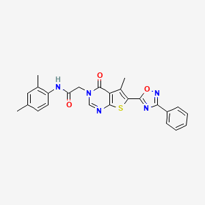 molecular formula C25H21N5O3S B2525134 N-(2,4-dimethylphenyl)-2-(5-methyl-4-oxo-6-(3-phenyl-1,2,4-oxadiazol-5-yl)thieno[2,3-d]pyrimidin-3(4H)-yl)acetamide CAS No. 1243007-39-7