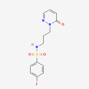 molecular formula C13H14FN3O3S B2525149 4-fluoro-N-(3-(6-oxopyridazin-1(6H)-yl)propyl)benzenesulfonamide CAS No. 1105233-77-9