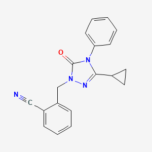 molecular formula C19H16N4O B2525168 2-((3-cyclopropyl-5-oxo-4-phenyl-4,5-dihydro-1H-1,2,4-triazol-1-yl)methyl)benzonitrile CAS No. 1396766-77-0