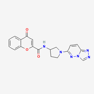 molecular formula C19H16N6O3 B2525184 4-氧代-N-(1-{[1,2,4]三唑并[4,3-b]哒嗪-6-基}吡咯烷-3-基)-4H-色烯-2-甲酰胺 CAS No. 2034493-77-9