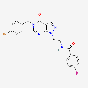 molecular formula C21H17BrFN5O2 B2525185 N-(2-(5-(4-溴苯甲基)-4-氧代-4,5-二氢-1H-吡唑并[3,4-d]嘧啶-1-基)乙基)-4-氟苯甲酰胺 CAS No. 922110-27-8