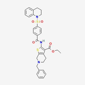 molecular formula C33H33N3O5S2 B2525199 ethyl 6-benzyl-2-(4-((3,4-dihydroquinolin-1(2H)-yl)sulfonyl)benzamido)-4,5,6,7-tetrahydrothieno[2,3-c]pyridine-3-carboxylate CAS No. 524063-78-3
