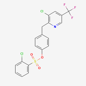 molecular formula C19H12Cl2F3NO3S B2525209 4-{[3-Chloro-5-(trifluoromethyl)-2-pyridinyl]methyl}phenyl 2-chlorobenzenesulfonate CAS No. 338416-34-5